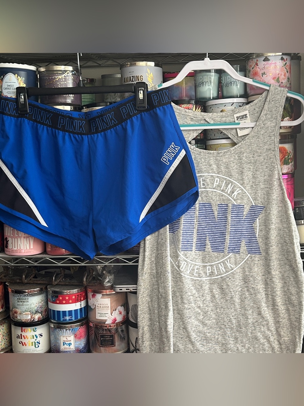 PINK Victoria's Secret Royal Blue and Black Athletic Tank & Shorts Set